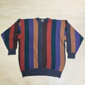 Neiman Marcus Mens 100% Pure Cashmere Knit Striped Sweater Scotland‎ Size Large